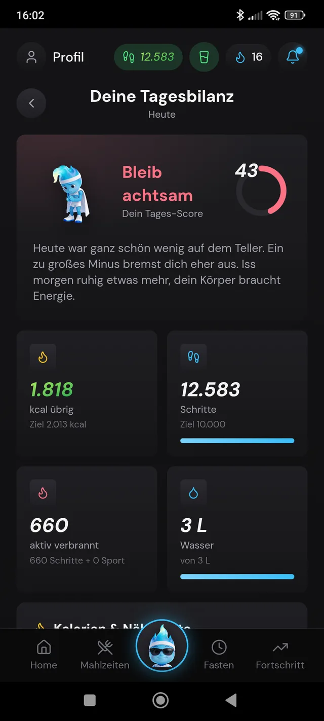 Tagesbilanz mit Score